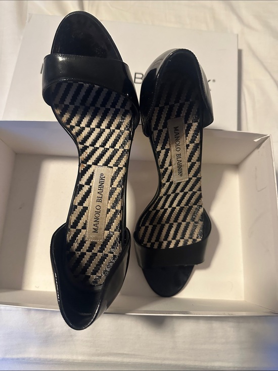 Manolo Blahnik Shoes - Manolo Blahnik Black Patent Leather D'Orsay Open-Toe Heels